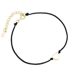 Silver (925) gold-plated bracelet with black cord - heart