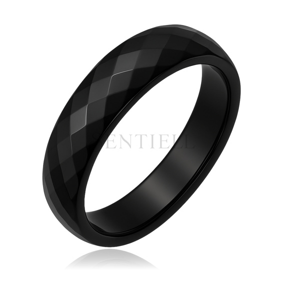 Black faceted ceramic ring 6mm