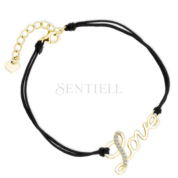 Silver (925) gold-plated bracelet with double black cord and white zirconias - Love