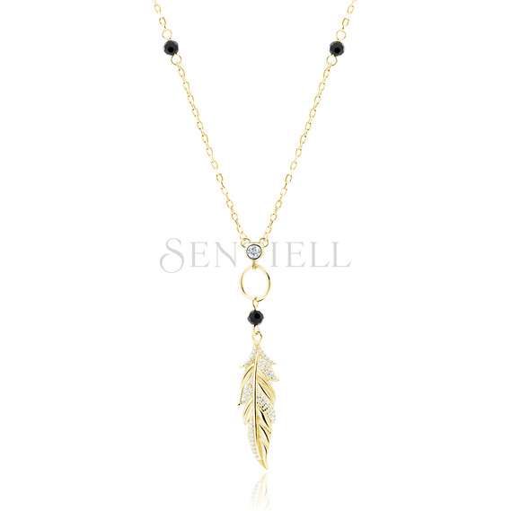 Silver (925) gold-plated necklace with black spinels and zirconias - feather