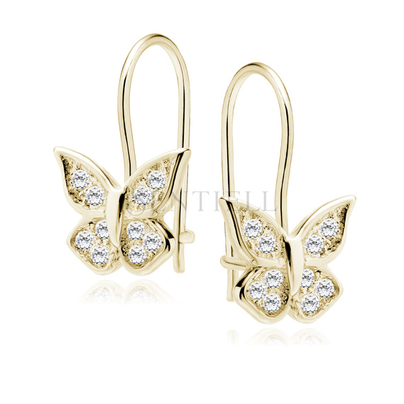 Silver (925) butterfly earrings with zirconia, gold-plated