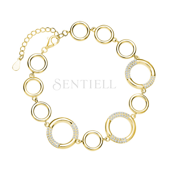 Silver (925) gold-plated bracelet - circles with white zirconias