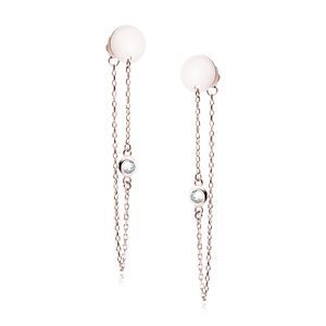 Silver (925) rose gold-plated earrings circle with white zirconia on chain