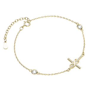 Silver (925) bracelet - gold-plated cross with zirconia and infinity