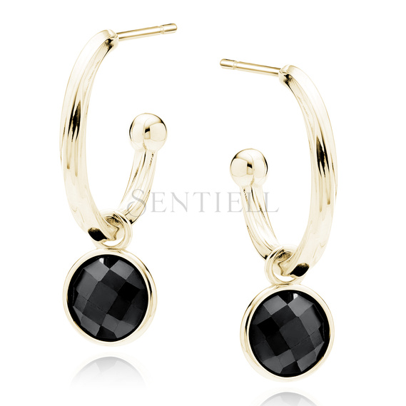 Silver (925) elegant gold-plated earrings with black zirconia