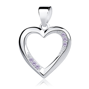 Silver (925) heart pendant with violet zirconia