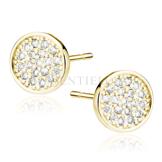 Silver (925) elegant round earrings with zirconia, gold-plated