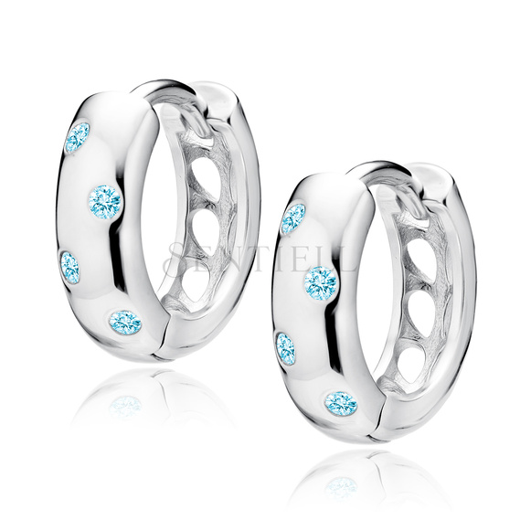 Silver (925) earrings hoop with aquamarine zirconias