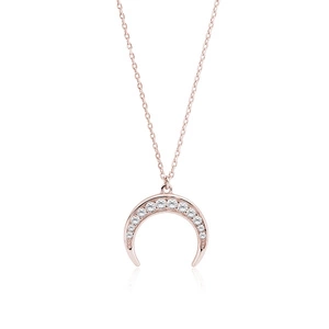 Silver (925) necklace - rose gold-plated crescent with zirconia