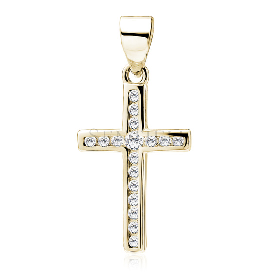 Silver (925) gold-plated pendant cross with white zirconias