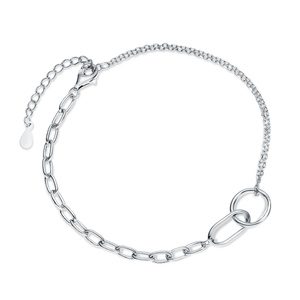 Silver (925) bracelet with two chains, circle and oval charms