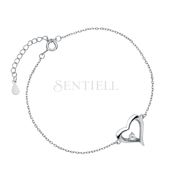 Silver (925) bracelet, heart with zirconia