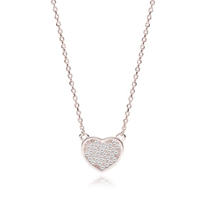 Silver (925) rose gold -plated necklace - heart with white zirconias