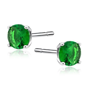 Silver (925) rhodium-plated earrings round green zirconia diameter 6mm