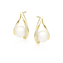 Silver (925) gold-plated pearl earrings with zirconia