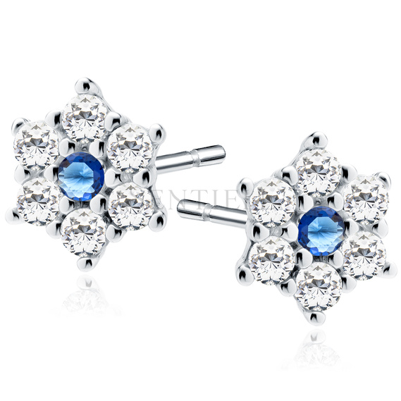 Silver (925) flower earrings with sapphire zirconia