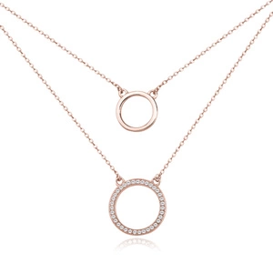 Silver (925) necklace - cirlces with zirconia - rose gold plated