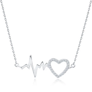 Silver (925) necklace - pulse and heart pendant with zirconia