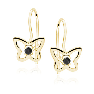 Silver (925) Earrings black zirconia - butterflies gold-plated