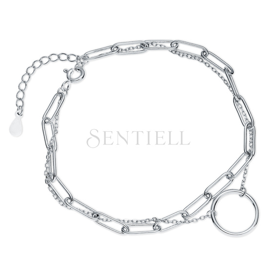 Silver (925) double chain bracelet with circle