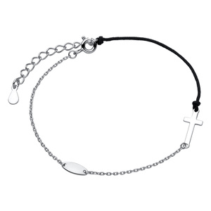 Silver (925) bracelet with black cord - cross