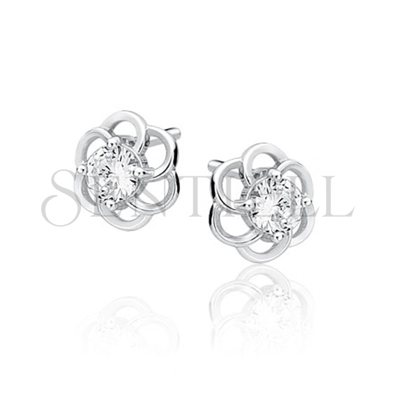 Silver (925) elegant earrings - flowers with zirconia