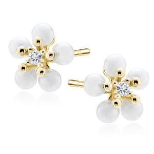 Silver (925) gold-plated earrings - flowers with white zirconia and pearls