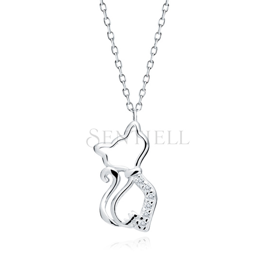 Silver (925) necklace cat with white zirconias