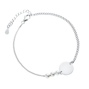 Silver (925) bracelet - round plate, two types of chain and pearls