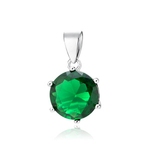Silver (925) rhodium-plated pendant round green zirconia diameter - 8mm