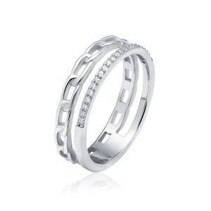 Silver (925) ring - chain and white zirconias