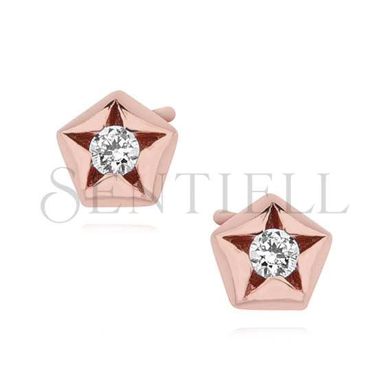 Silver (925) rose gold-plated star shape earrings with zirconia