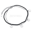 Silver (925) bracelet with black cord and circles on chain