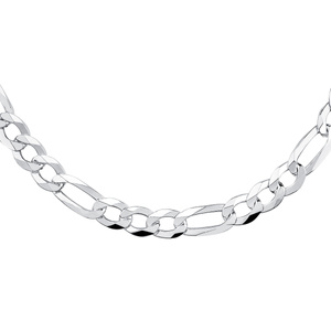 Cadena de plata de ley 925 tallada a diamante - figaro extra plana Ø 250 con baño de rodio