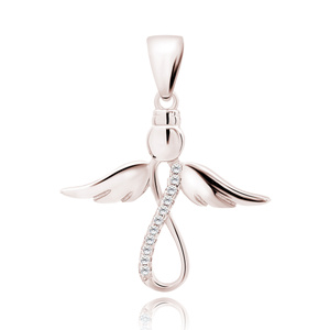 Silver (925) rose gold-plated pendant with white zirconias - angel and infinity sign