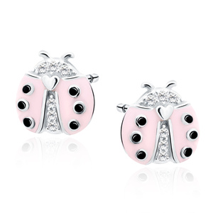 Silver (925) earings - pink ladybug with zirconias