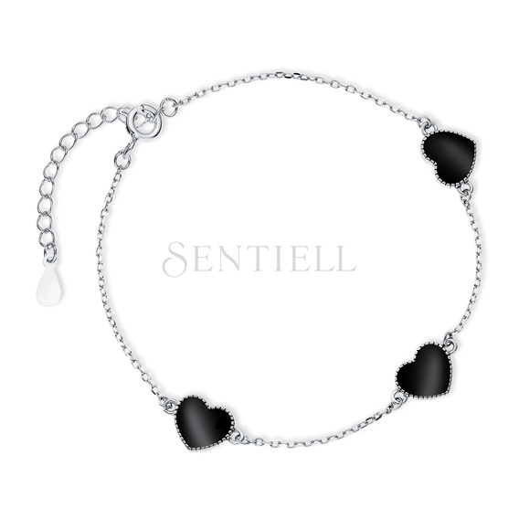Pulsera de plata de ley 925 - corazón con esmalte negro