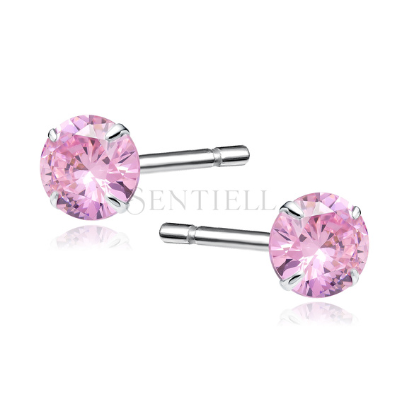 Pendientes de plata de ley 925 redondos circonita rosa diámetro 5 mm