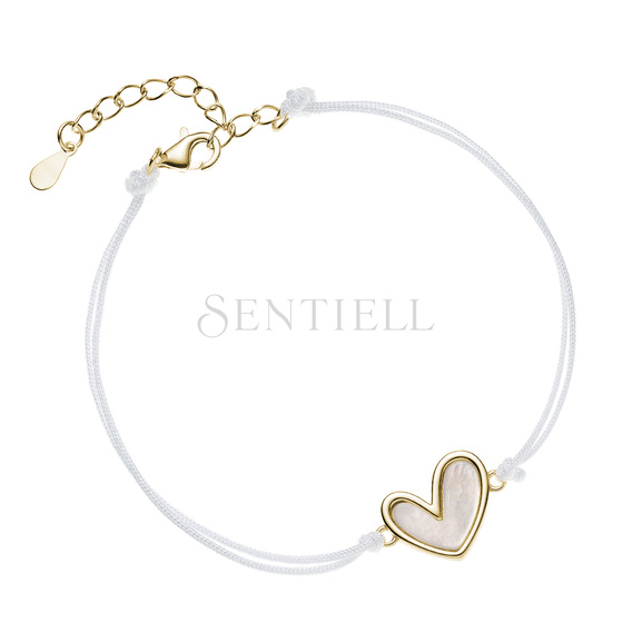 Silver (925) bracelet gold-plated heart with nacre and white cord