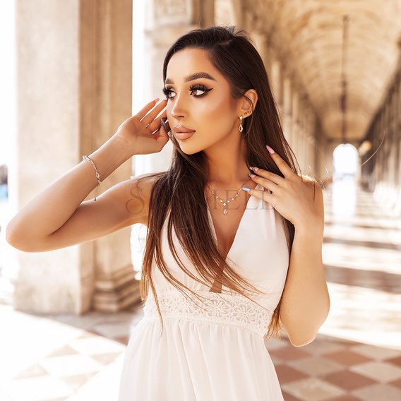 Collar de plata de ley 925 elegante nupcial chapado en oro con circonitas