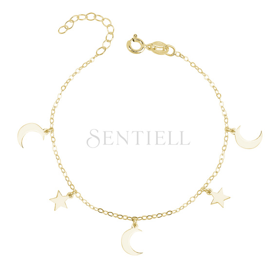 Silver (925) bracelet with moon and star pendants, gold-plated