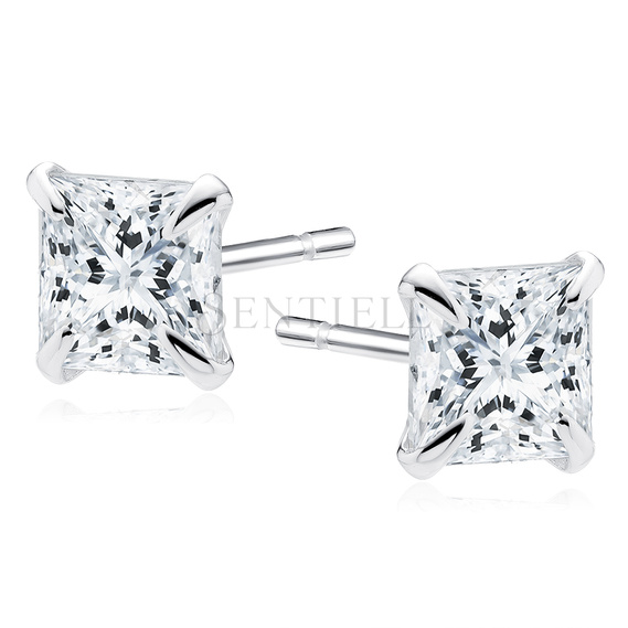 Silver (925) earrings white zirconia 4 x 4mm square