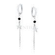 Silver (925) earrings - circles with chains, star and black spinel