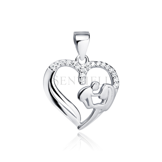 Silver (925) pendant Mother with child - white zirconias