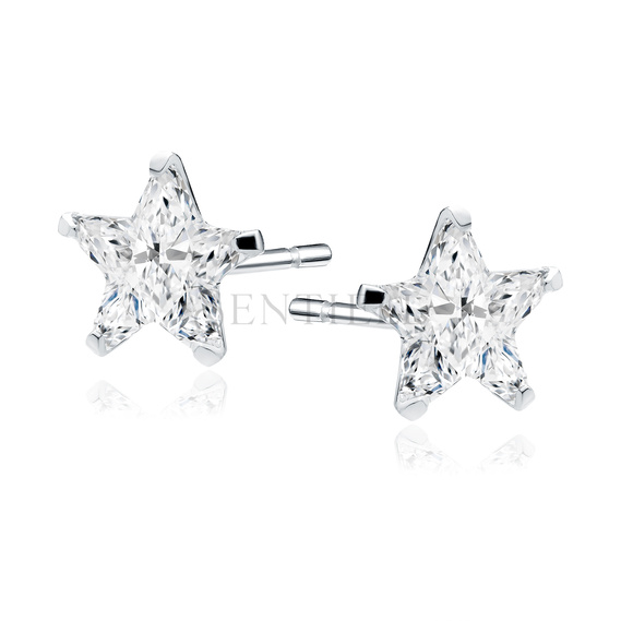 Silver (925) earrings white zirconia 4 x 4mm stars