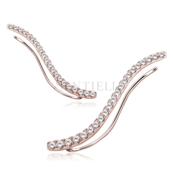 Silver (925) rose gold-plated cuff earrings with zirconia