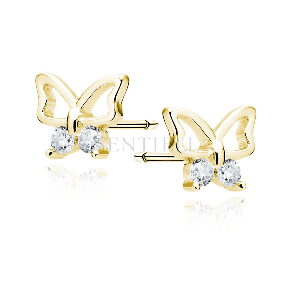 Silver (925) gold-plated earings - butterfly with white zirconias