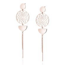 Silver (925) rose gold-plated earrings - mandala with circle, semicircle and chains