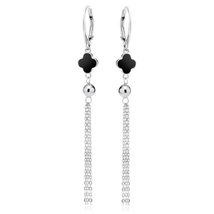 Silver (925) earrings with black enamel, ball and chains