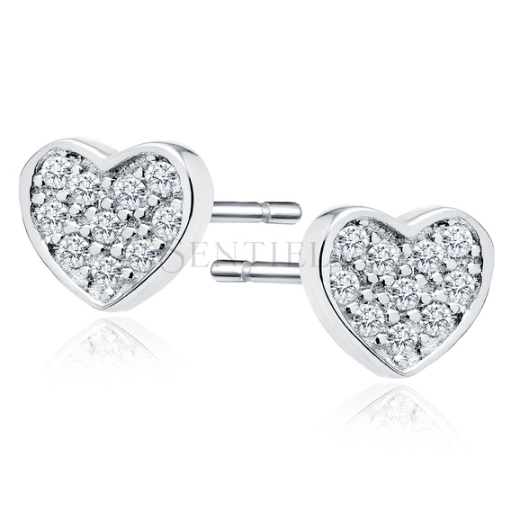 Silver (925) Earrings zirconia microsetting hearts rhodium-plated